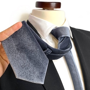 VELVET GREY Mystic Necktie , Grey Velvet Tie , Wedding Velvet Necktie , Bow Tie , Suspenders , Pocket square , Kids tie and bow tie