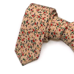 Peach Coral Floral Tie, RED Rustic Wild flower Necktie , Wedding Necktie ,Bow Tie , Suspenders , Pocket square , Kids tie and bow tie