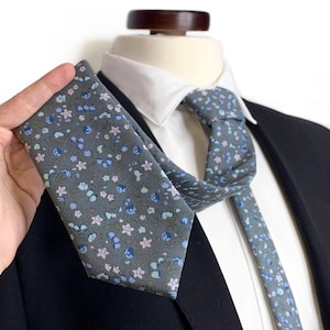 Liberty Lilac and Blue Floral Necktie , Rustic Wild flower Tie, Wedding Necktie ,Bow Tie , Suspenders , Pocket square , Kids tie and bow tie
