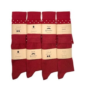 Burgundy Personalized Groomsmen Socks , Solid / Plain Polka Dot Wine Wedding Socks, Groomsmen gift , Groomsmen Proposal, Custom Sock Labels