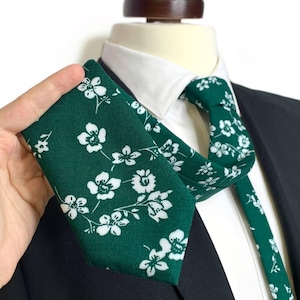 EMERALD Green Floral Necktie , Juniper , White floral Tie, Wedding Necktie ,Bow Tie , Suspenders , Pocket square , Kids tie and bow tie