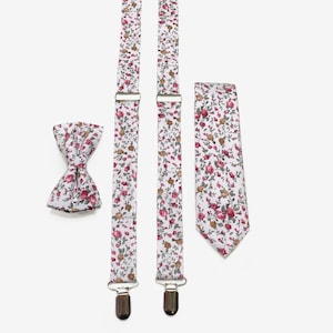 Rustic Dusty Rose Floral Tie, Dusty Sage floral Necktie , Rust Wedding Necktie ,Bow Tie , Suspenders , Pocket square , Kids tie and bow tie