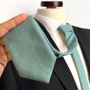 DUSTY SAGE Linen Tie , Sage Green Wedding Necktie ,Groomsmen Ties , Bow Tie , Suspenders , Pocket square , Kids tie and bow tie
