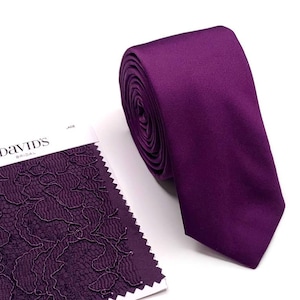 SILK PLUM Tie , Dark Purple  Skinny Men&#39;s Wedding Tie, Groomsmen Tie, David&#39;s Bridal , Wedding Gift, HandMade, Personalization