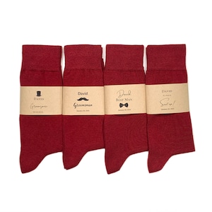 Solid / Plain Burgundy Personalized Groomsmen Socks , Wine Wedding Socks, Groomsmen gift , Groomsmen Proposal, Custom Sock Labels