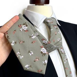SAGE Green Floral Necktie , Dusty Sage floral Tie, Wedding Necktie ,Bow Tie , Suspenders , Pocket square , Kids tie and bow tie