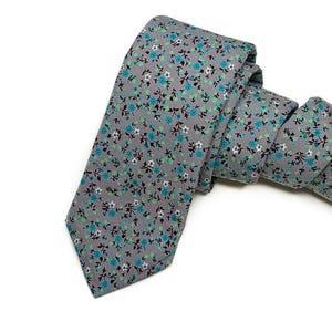 Liberty GREY Floral Necktie , Rustic Wild flower Tie, Wedding Necktie ,Bow Tie , Suspenders , Pocket square , Kids tie and bow tie