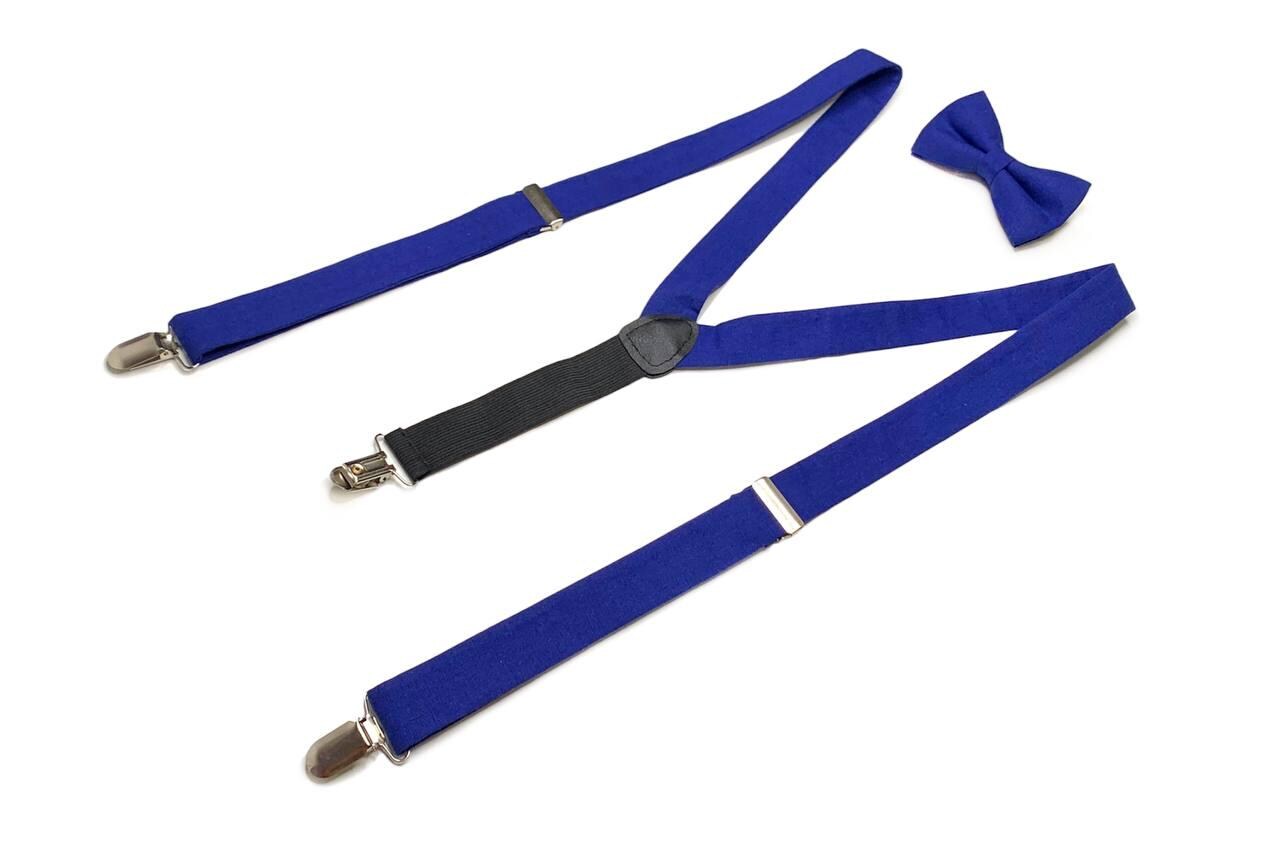 cobalt blue bow tie and suspenders