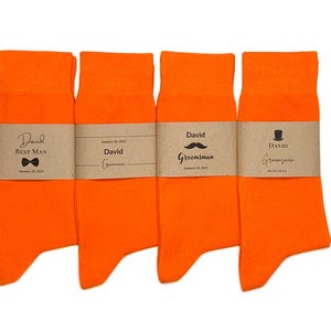 Solid / Plain Burnt Orange Personalized Groomsmen Socks , Rust Sienna Wedding Socks, Groomsmen gift , Groomsmen Proposal, Custom Sock Labels