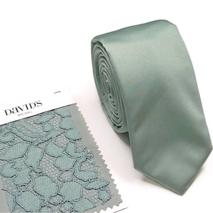 SILK Dusty Sage Tie , Sage Green Skinny Men&#39;s Wedding Tie, Groomsmen Tie, David&#39;s Bridal , Wedding Gift, HandMade, Personalization