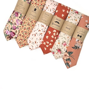 RUST Floral Ties SET , Boho Wedding style , Rustic Floral Tie , Terracotta Floral Tie, Rose Floral Tie, Champagne Floral Tie, Groomsmen Gift