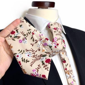 Cream RUSTIC Floral Necktie , Rust Orange Cinnamon floral Tie, Wedding Necktie , Bow Tie , Suspenders , Pocket square , Kids tie and bow tie