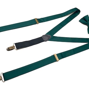 SILK FOREST GREEN Suspenders & Bow tie, Ring Bearer Outfit, Groomsmen, Wedding, Baby, Toddler, Men, Ties , Neckties ,Personalization