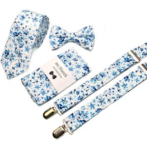 DUSTY BLUE Floral Tie, Shades of blue floral Necktie , Blue Wedding Necktie , Bow Tie , Suspenders , Pocket square , Groomsmen Ties