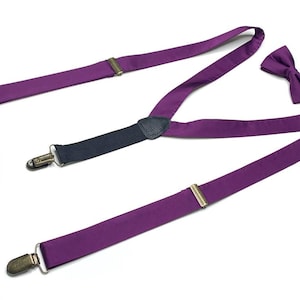 SILK PLUM Suspenders & Bow tie Dark Purple Men&#39;s Wedding Tie, Groomsmen Tie, David&#39;s Bridal , Wedding Gift, HandMade, Personalization