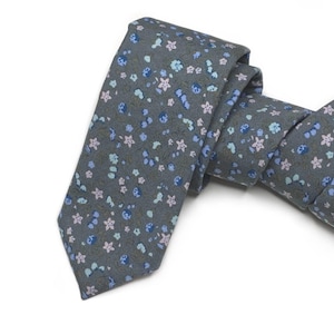 Liberty Lilac and Blue Floral Necktie , Rustic Wild flower Tie, Wedding Necktie ,Bow Tie , Suspenders , Pocket square , Kids tie and bow tie