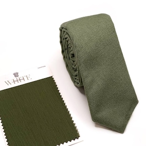 OLIVE Green Linen Necktie, Martini Olive Skinny Men&#39;s Wedding Tie, Groomsmen Tie, David&#39;s Bridal , Wedding Gift, HandMade, Personalization