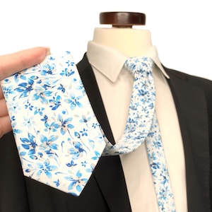 DUSTY BLUE Floral Tie, Shades of blue White floral Necktie , Blue Wedding Necktie , Bow Tie , Suspenders , Pocket square , Kids ties