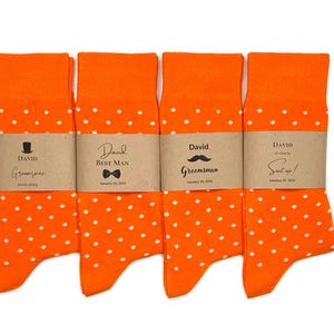 Polka Dot Burnt Orange Personalized Groomsmen Socks , Rust Sienna Wedding Socks, Groomsmen gift , Groomsmen Proposal, Custom Sock Labels