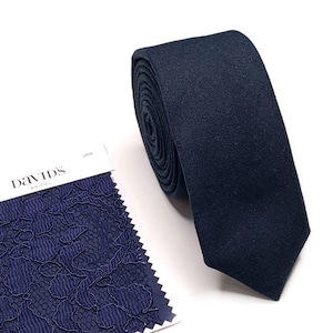MARINE Linen Tie , Navy Blue Skinny Men&#39;s Wedding Tie, Groomsmen Tie, David&#39;s Bridal , Wedding Gift, HandMade, Personalization