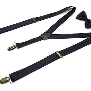 SILK Black Suspenders & Bow tie, Ring Bearer Outfit, Page Boy, Groomsmen, Wedding, Baby, Toddler, Men, Ties , Neckties ,Personalization