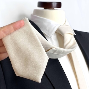IVORY Linen Tie , Cream White Wedding Necktie , Groomsmen Ties , Bow Tie , Suspenders , Pocket square , Kids tie and bow tie