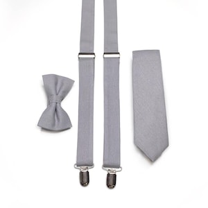 GREY Linen Necktie , Grey Wedding Tie, Groomsmen Ties , Bow Tie , Suspenders , Pocket square , Kids tie and bow tie