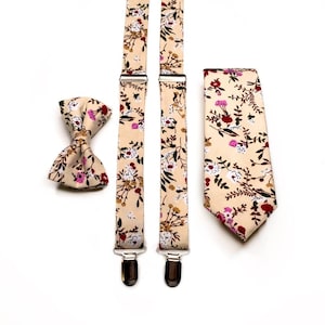 Cream Rustic Floral Tie , Rust Orange Cinnamon floral Necktie , Wedding Necktie ,Bow Tie , Suspenders , Pocket square , Kids tie and bow tie