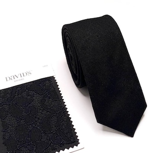 BLACK Linen Solid Tie , Black Plain Necktie , Wedding Necktie ,Bow Tie , Suspenders , Pocket square , Kids tie and bow tie