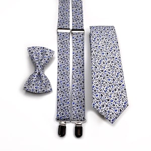 Liberty Navy Blue Floral Tie, Rustic Wild flower Necktie , Wedding Necktie ,Bow Tie , Suspenders , Pocket square , Kids tie and bow tie