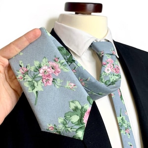 WHISPER BLUE Floral Necktie , Dusty Blue floral Tie, Wedding Necktie , Bow Tie , Suspenders , Pocket square , Kids tie and bow tie