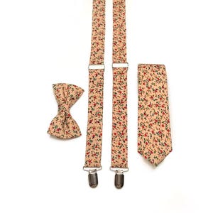 Peach Coral Floral Necktie , RED Rustic Wild flower Tie, Wedding Necktie ,Bow Tie , Suspenders , Pocket square , Kids tie and bow tie