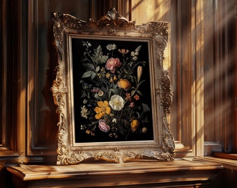 Dark Academia Floral Giclée Print, Vintage Botanical Wall Art (Unframed)