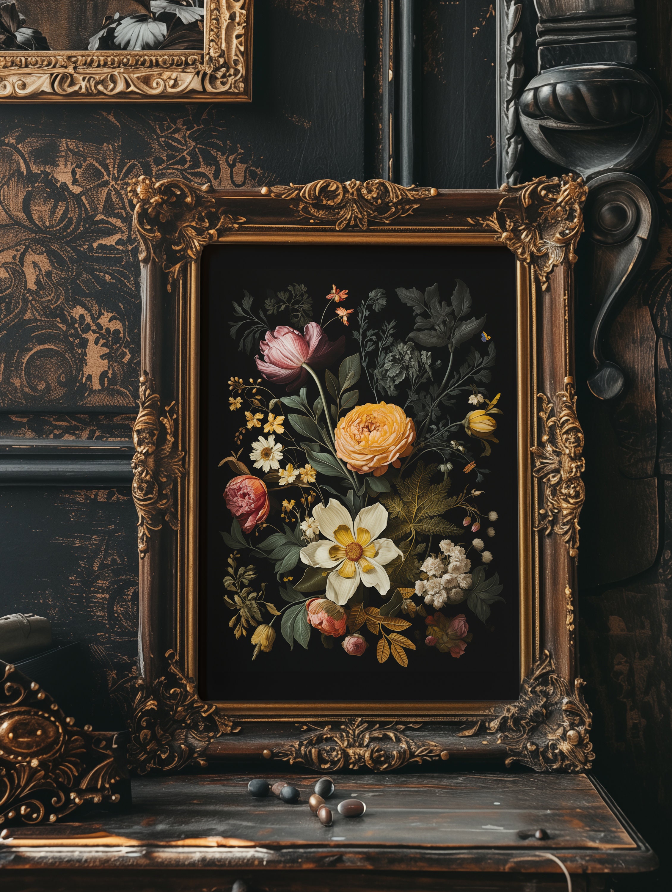 Dark Academia Botanical Print 'flowers in Black', Moody Floral Wall Art ...