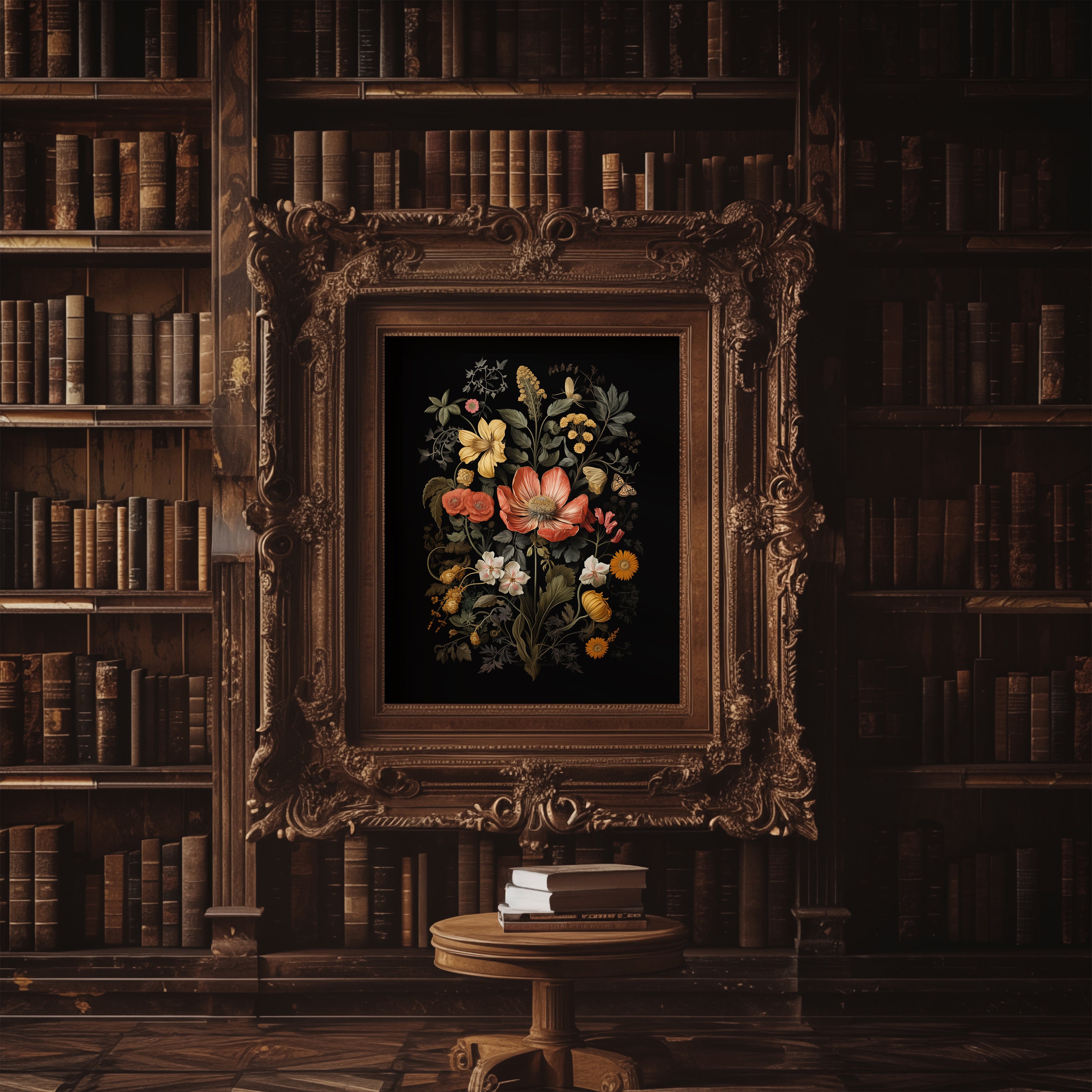 Dark Academia Botanical Print 'flowers in Black', Moody Floral Wall Art ...