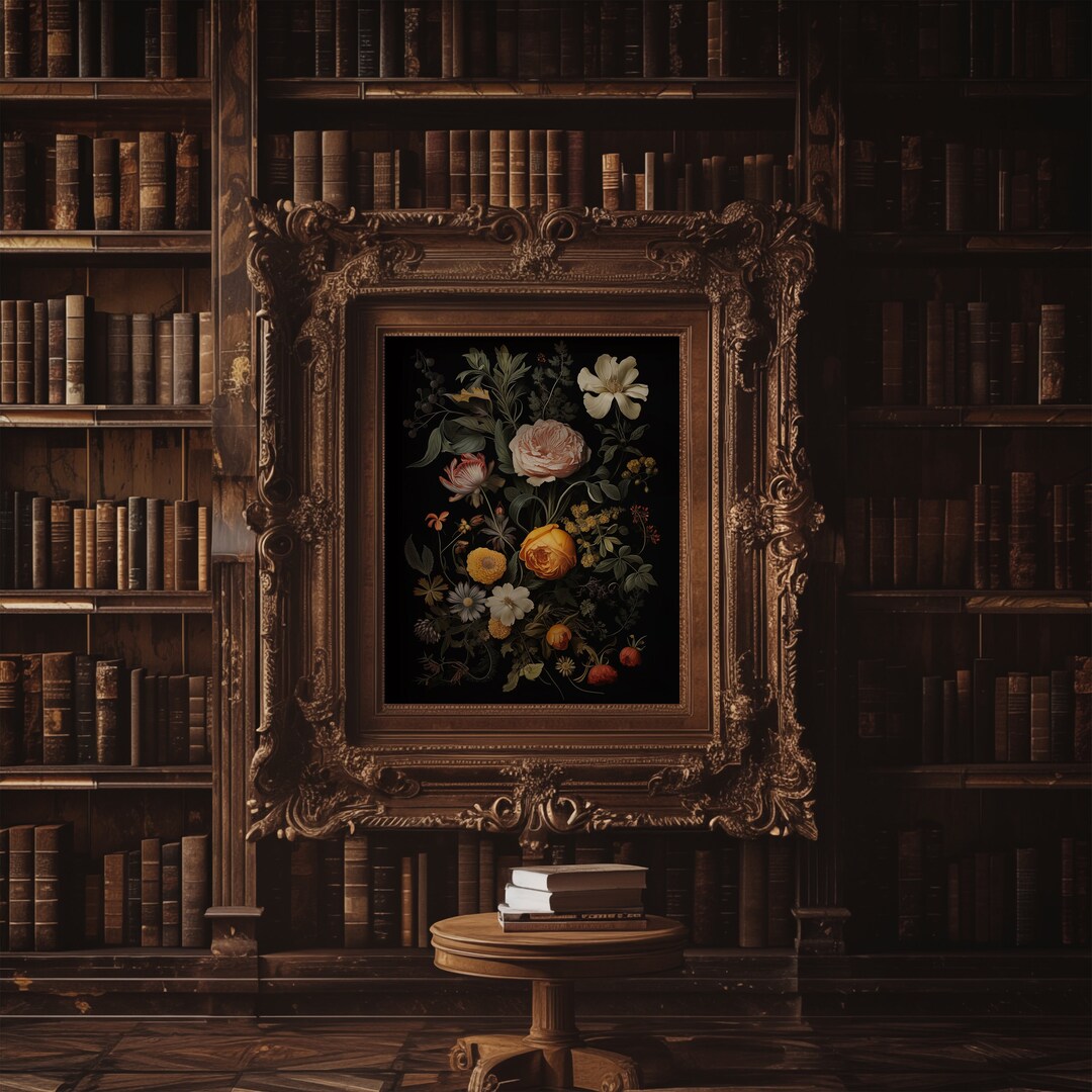 Dark Academia Floral Giclée Print, Moody Botanical Wall Art - Etsy