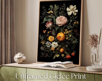 Moody Floral Giclée Print – Dark Academia Botanical Wall Art (Unframed)