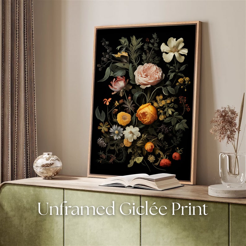 Dark Academia Floral Giclée Print, Moody Botanical Wall Art - Etsy
