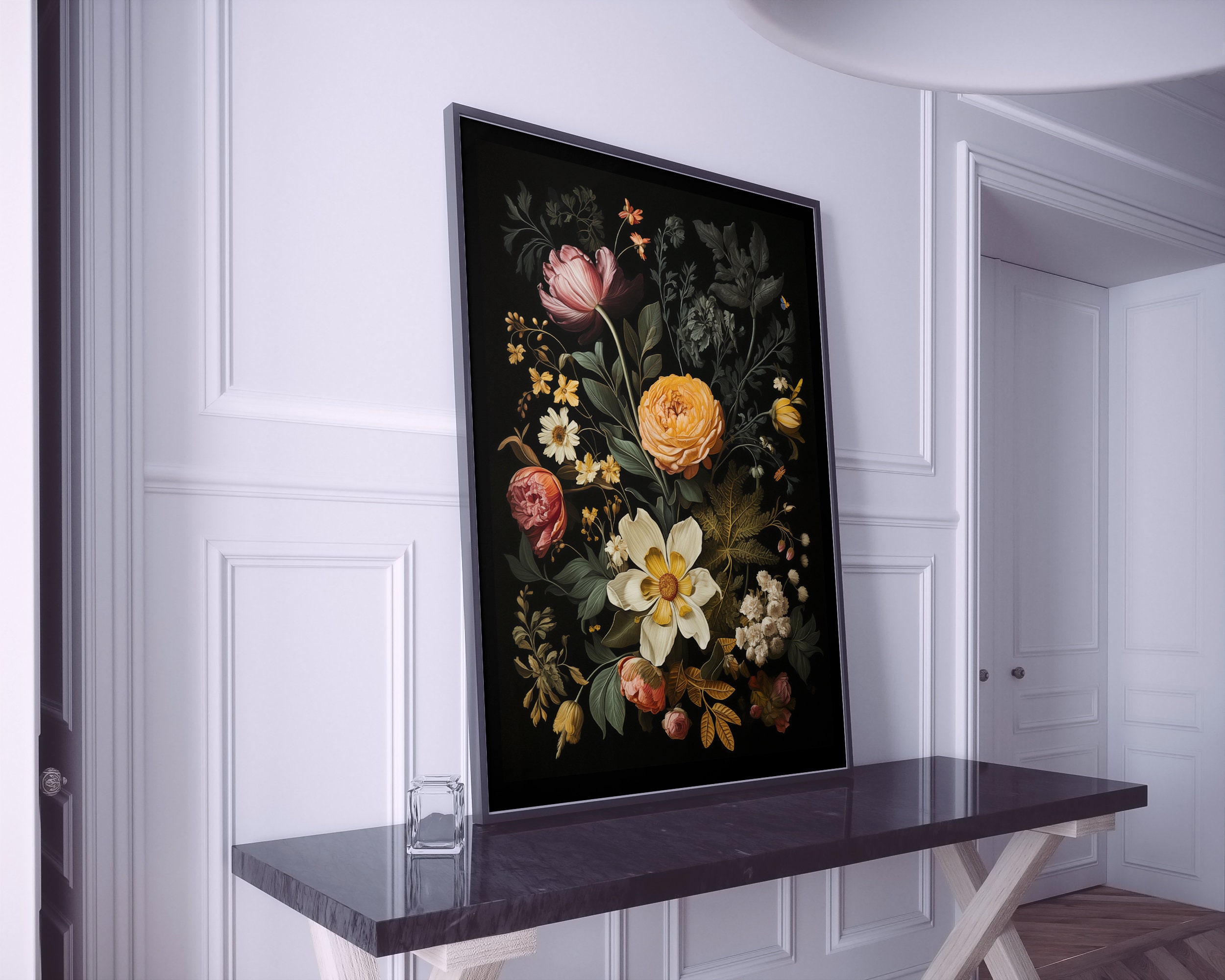Dark Academia Botanical Print 'flowers in Black', Moody Floral Wall Art ...