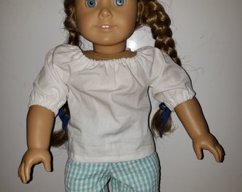SALE Peasant blouse and seersucker shorts set for 18 inch dolls like American Girl dolls