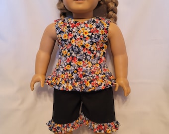 SALE Ruffled summer top and shorts set to fit 18 inch dolls like American Girl dolls