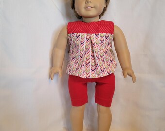 Summer chevron print pleated top and knit shorts for 18 inch dolls like American Girl dolls