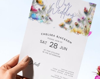 Boho Summer Wildflower Wedding Invitation Template Digital Download Printable Invite