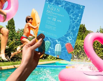 Pool Party Invitation for Boys Digital Download Printable Birthday Invite Template