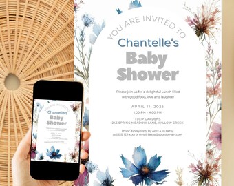 Wildflower Baby Shower Invitation Template Instant Digital Download Boho Printable DIY EVite