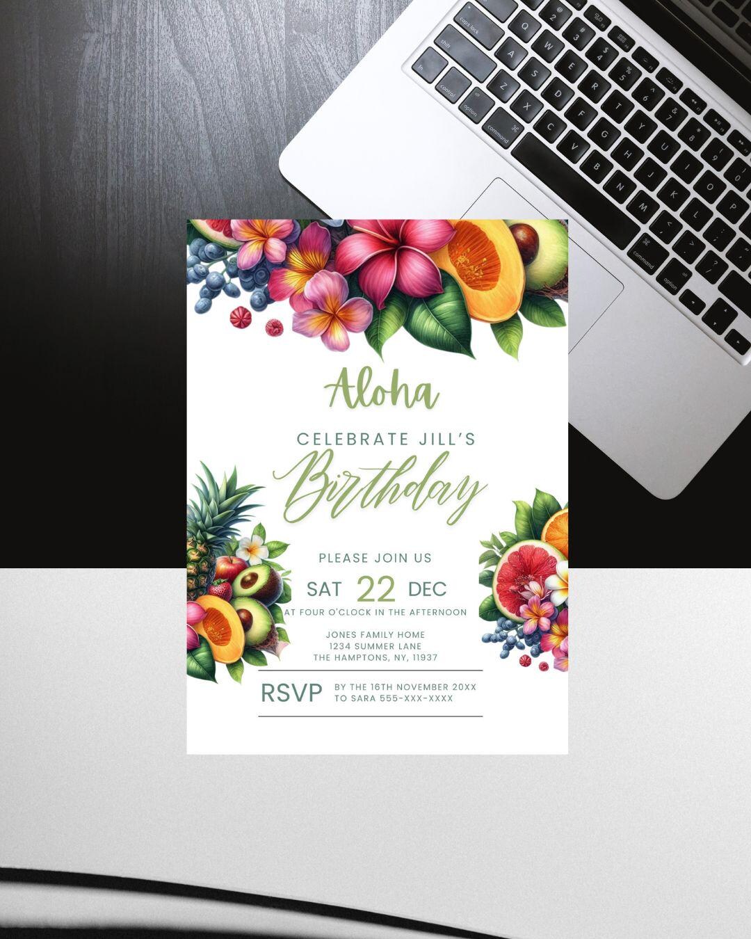 Hawaiian Birthday Invitation Digital Download Printable Tropical Evite ...