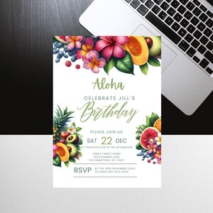 Hawaiian Birthday Invitation Digital Download Printable Tropical Evite Adult Invite