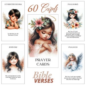 Juego de 60 tarjetas de oración de ángeles imprimibles con versículos bíblicos (descarga digital)