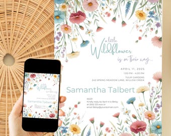 Wildflower Baby Shower Invitation Template: Boho Floral (Digital Download)
