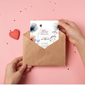 Floral Birthday Invitation Template Digital Download Printable Wildflower Adult Birthday Invite